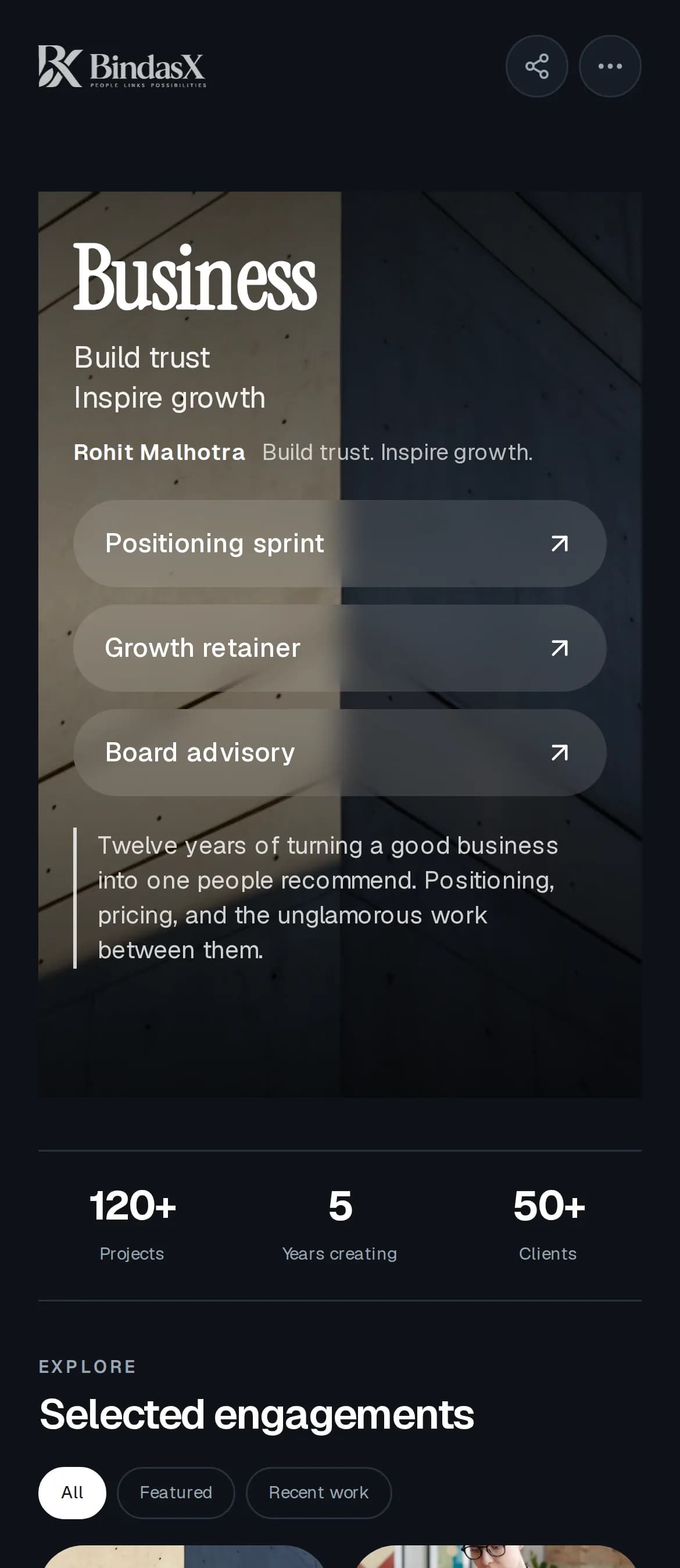 Business creator page preview