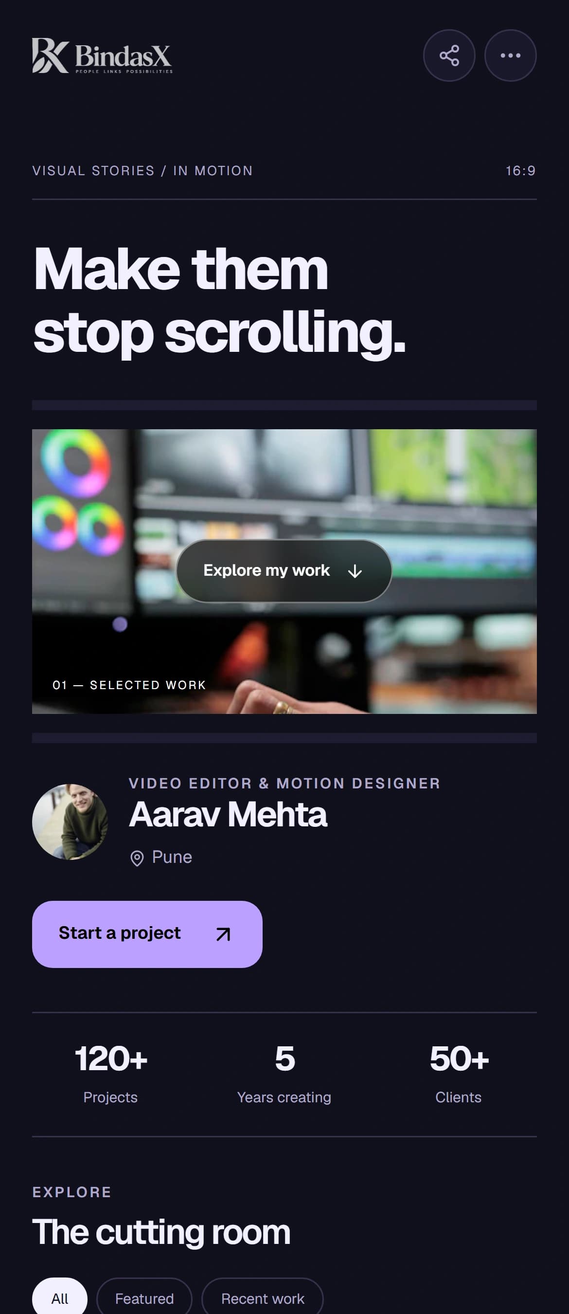 Frame Motion creator page preview