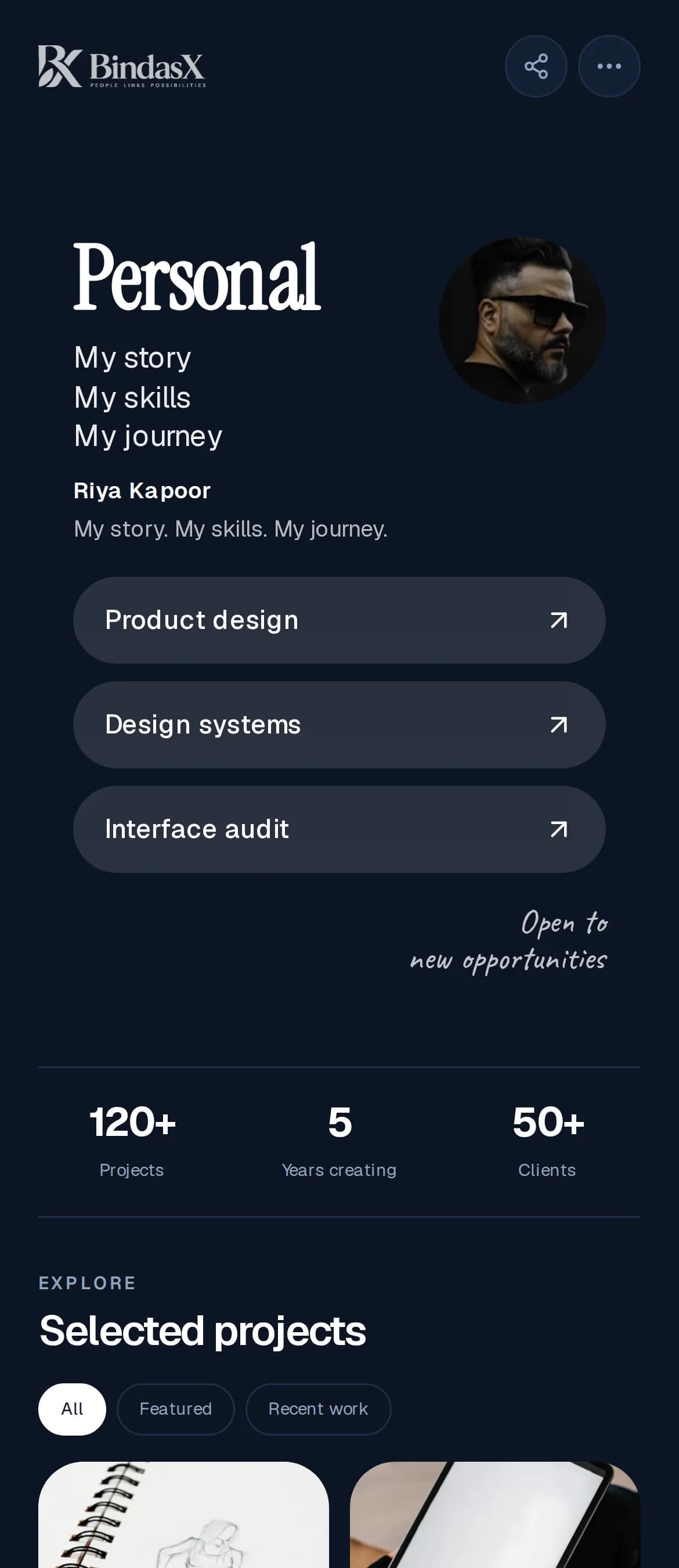 Personal creator page preview