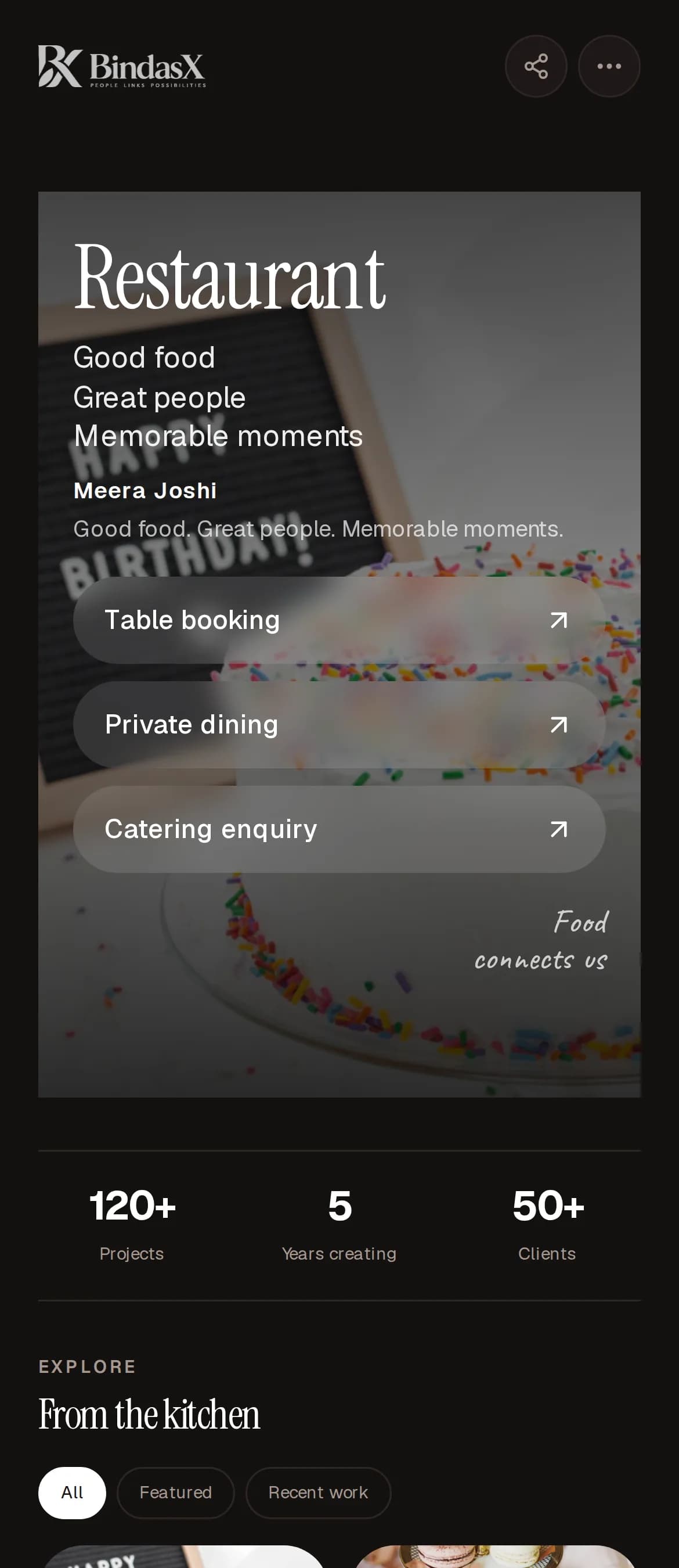 Restaurant creator page preview